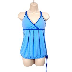 Kyodan Womens Athletic Tank Top S Wrap Empire Workout Racerback Blue Shelf Bra